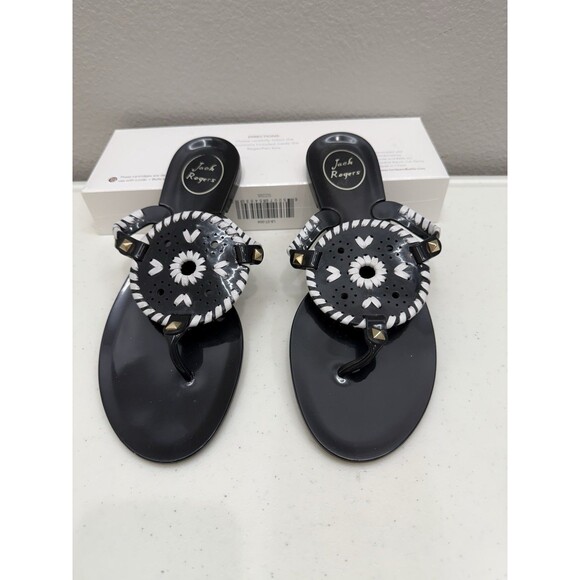 Jack Rogers Jelly Sandals Size 8 Black Wihte Comfy Stylish Tropical - Picture 1 of 6